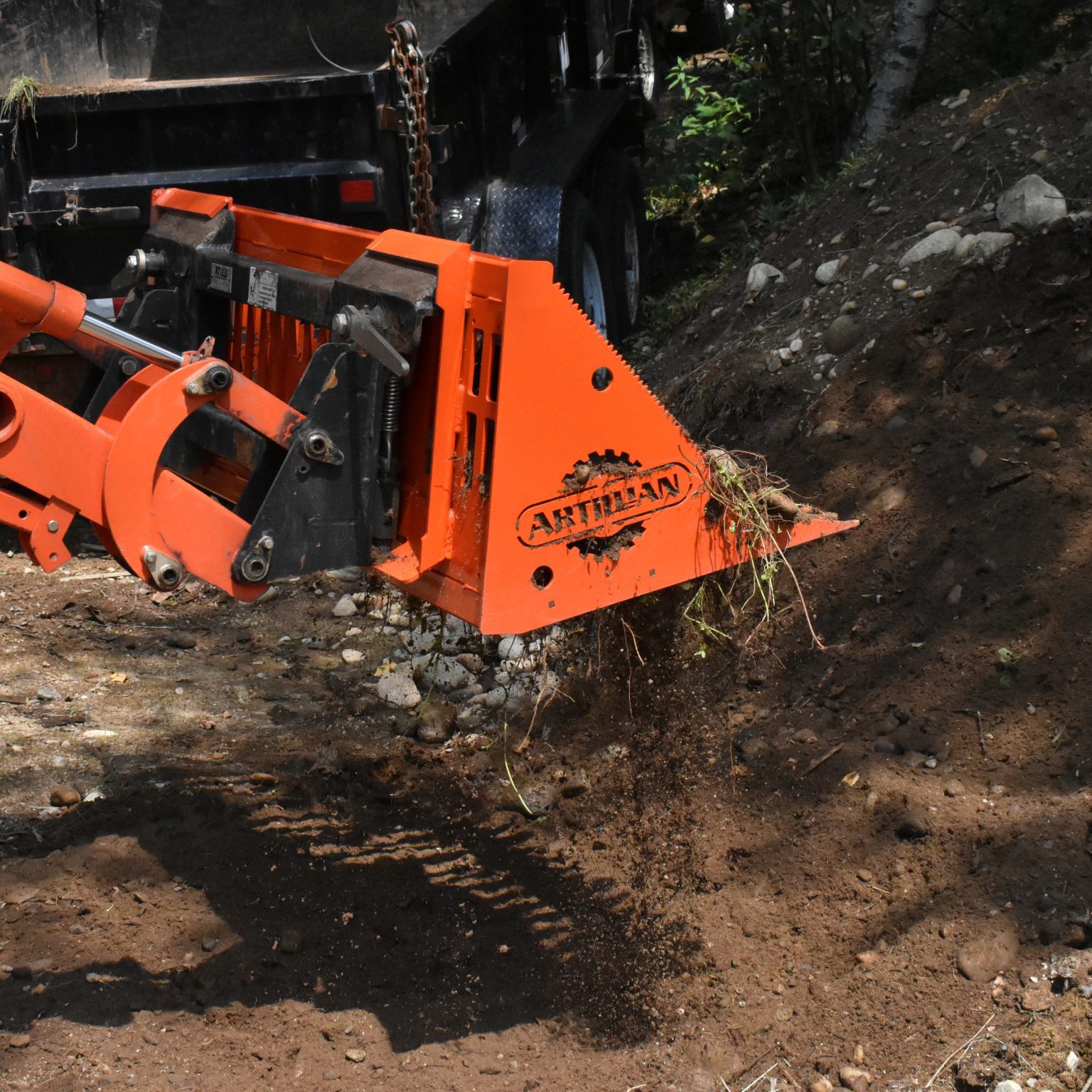 54” Rock Bucket for Skid Steer Quick Attach-Orange